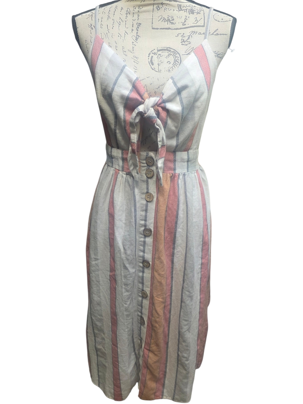 Japna Pink and Coral Striped Sleeveless Midi Dress Large Euc